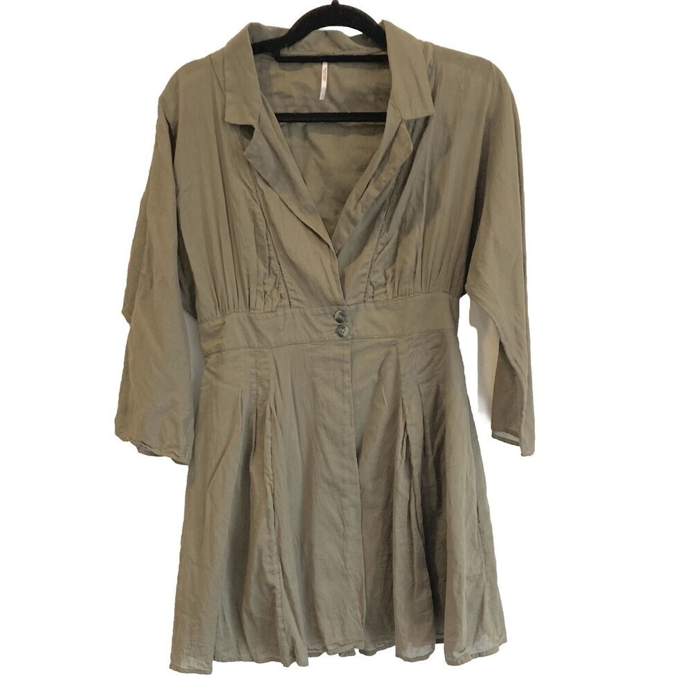 Free People Women's Size S Collared Army Green Dolman Long Sleeve Mini Dress